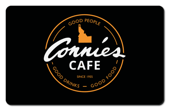 connie's cafe logo over black background